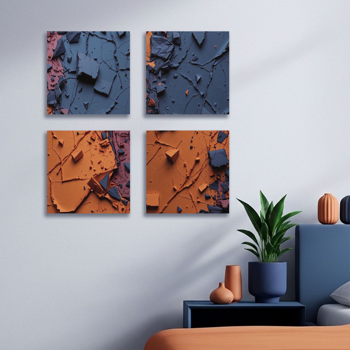 GENERICO - Lienzo Abstracto Minimalista Bicolor Set X4 de 34x34cm cu