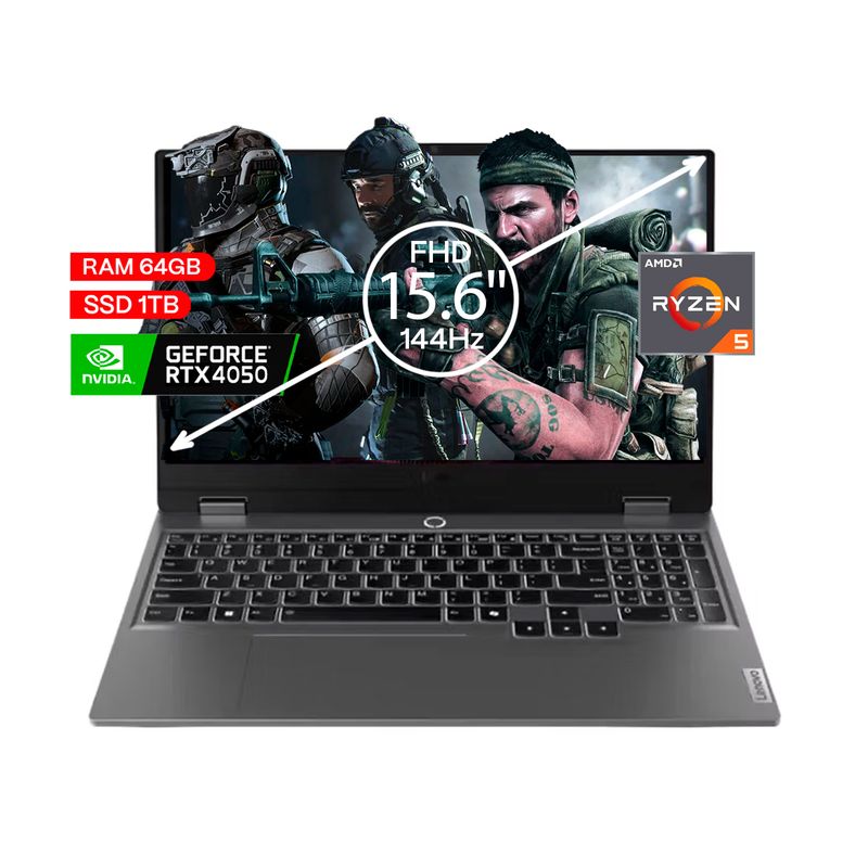 LENOVO - Portatil Gamer Lenovo LOQ Ryzen 5 7235hs 64/1 Tb Rtx 4050 6 Gb 15,6 FHD 144 hz.