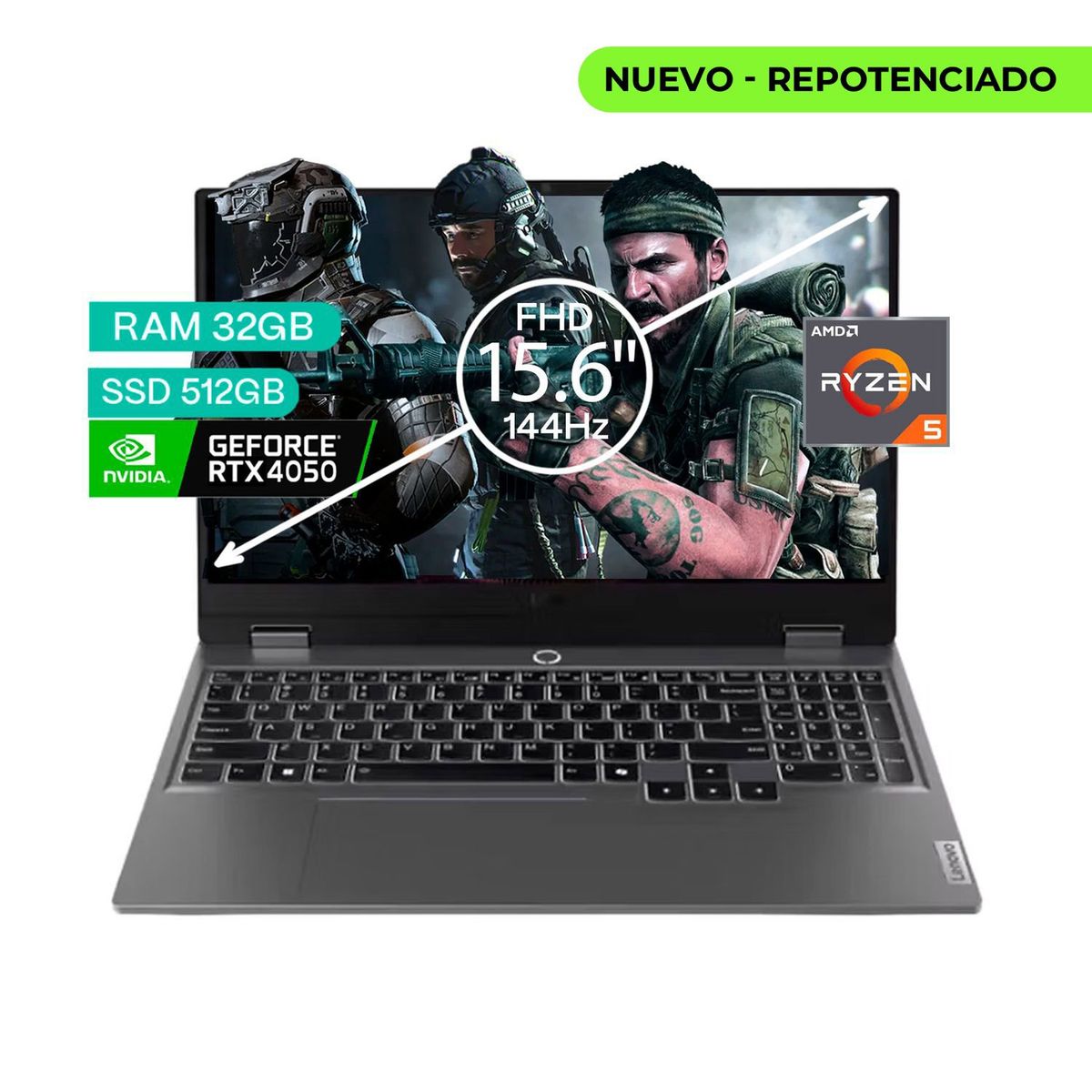 LENOVO - Portatil Gamer Lenovo LOQ Ryzen 5 7235hs 32/512 SSD Rtx 4050 6 Gb 15,6 FHD 144 hz.