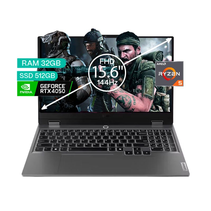 LENOVO - Portatil Gamer Lenovo LOQ Ryzen 5 7235hs 32/512 SSD Rtx 4050 6 Gb 15,6 FHD 144 hz.