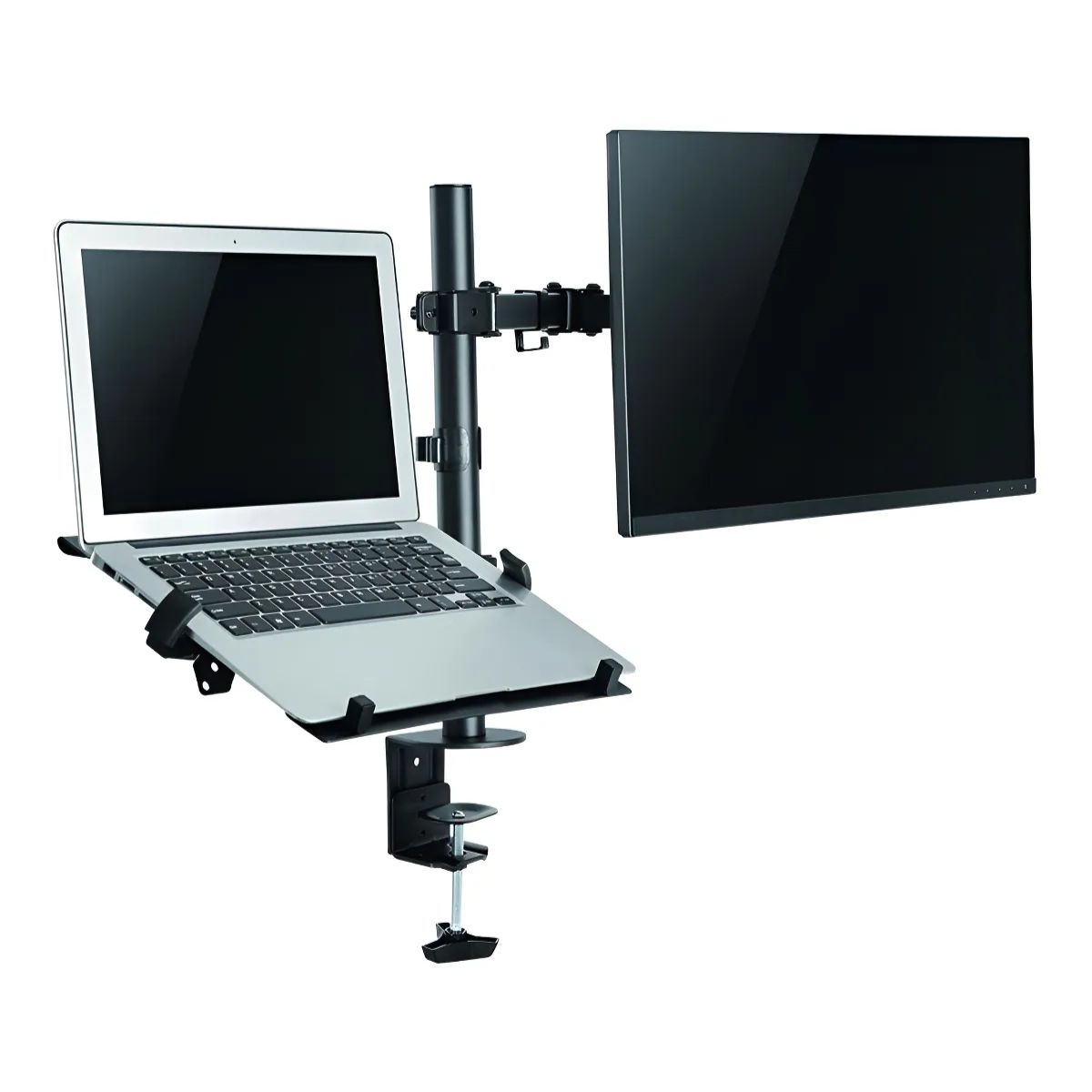 ERGONOMUS - Brazo Ergonomus 345 Soporte Doble Para Mesa 1 PC Portátil y 1 Monitor Color Negro