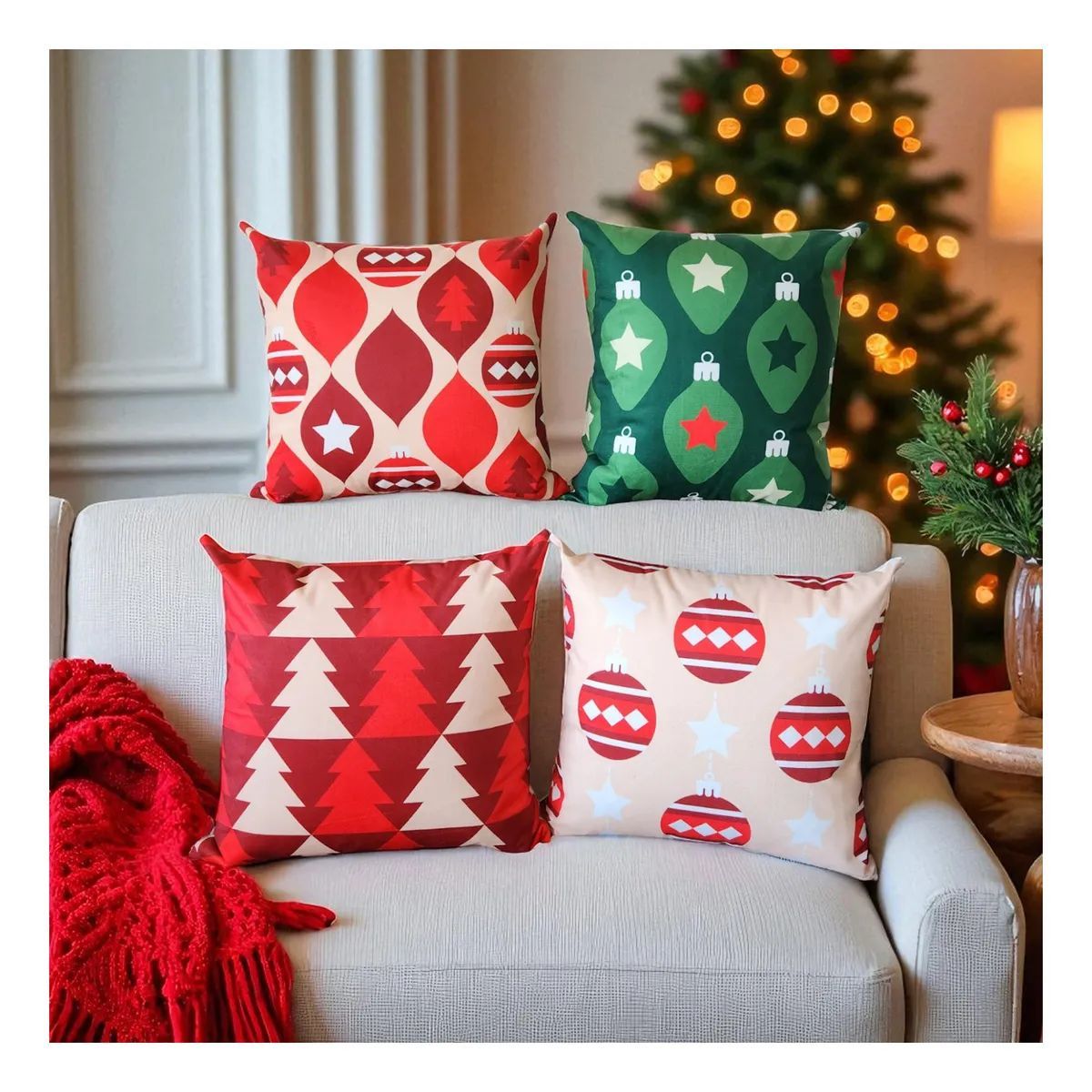 GENERICO - Cojines De Navidad Set X 4 Incluye Relleno, Funda Con Cierre Ref. 563