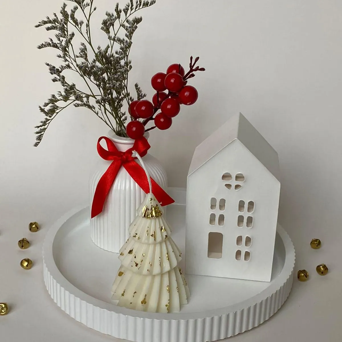 GENERAL - centro de mesa navideño elegante florero base villa vela arbol de navidad