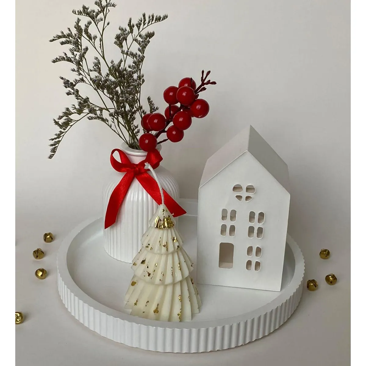 GENERAL - centro de mesa navideño elegante florero base villa vela arbol de navidad