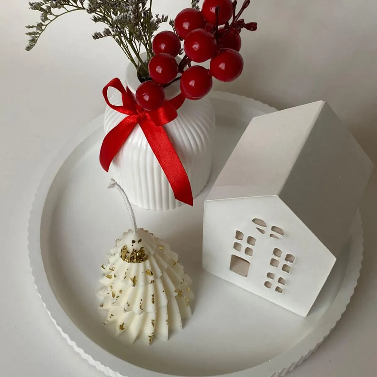 GENERAL - centro de mesa navideño elegante florero base villa vela arbol de navidad