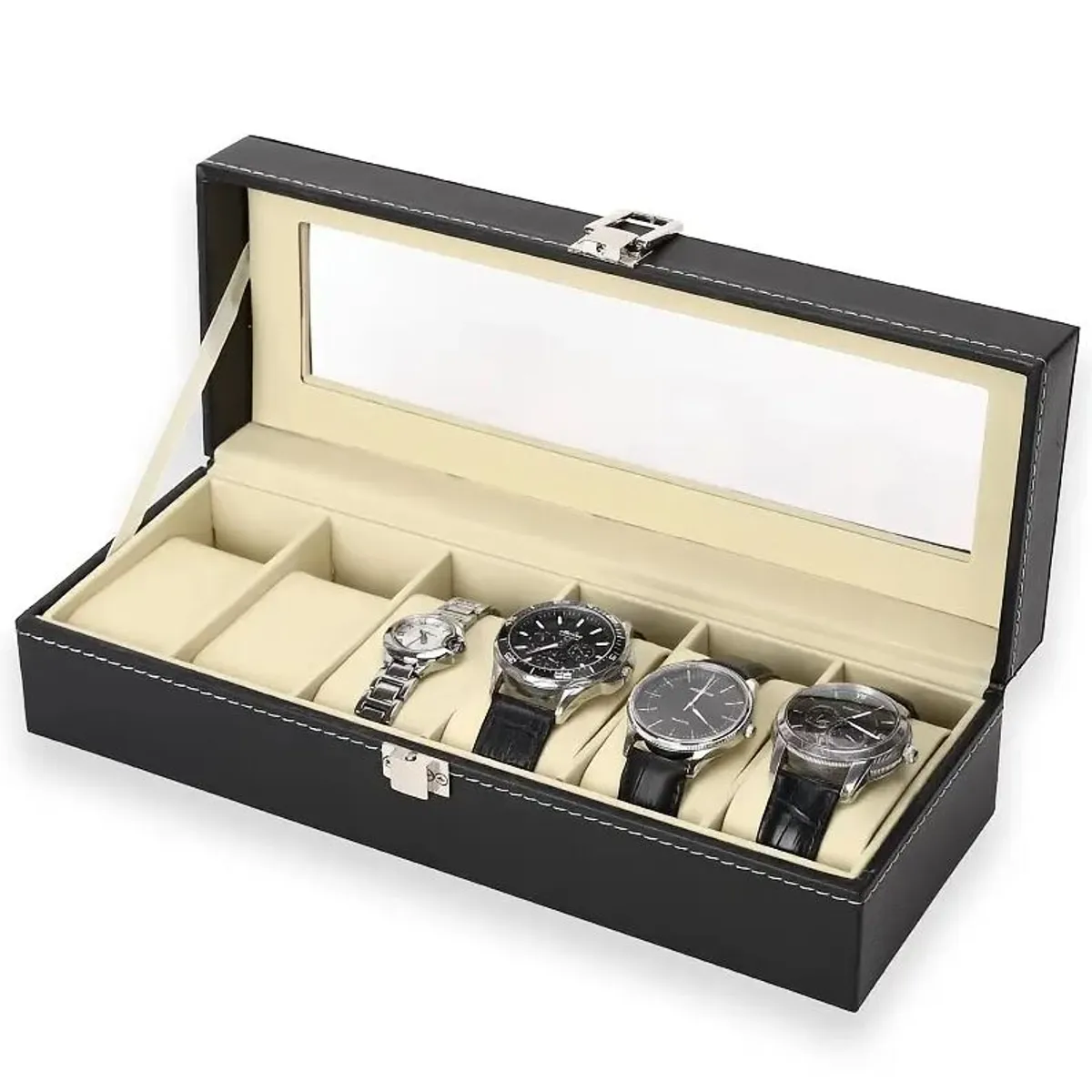 GENERICO - Caja Estuche reloj para organizar 6 relojes en cuero sintético