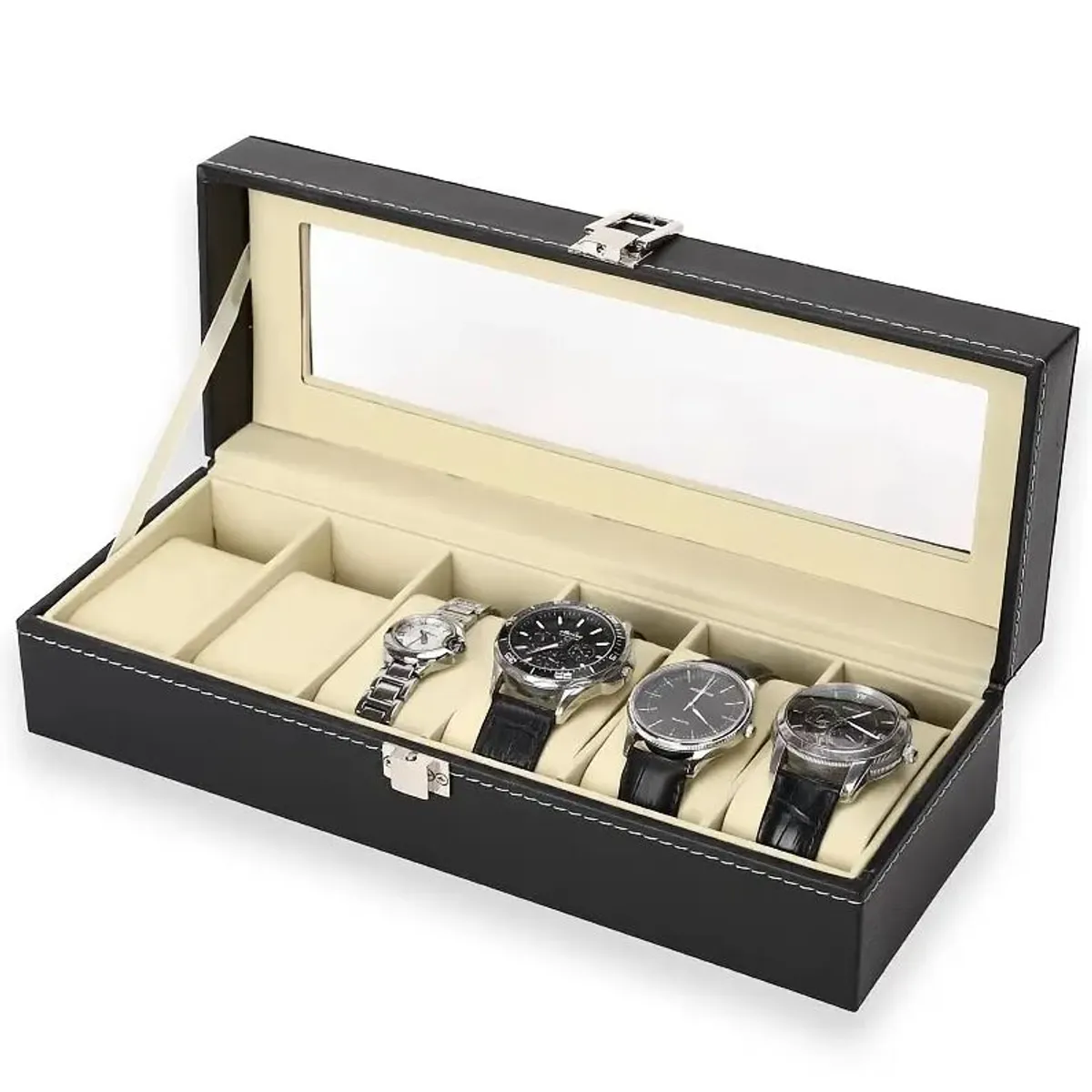 GENERICO - Caja Estuche reloj para organizar 6 relojes en cuero sintético
