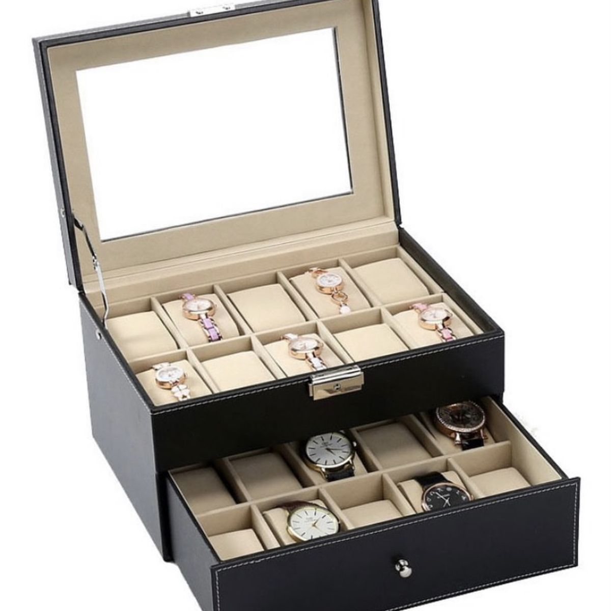 GENERICO - Caja Estuche reloj para organizar 20 relojes en cuero sintético