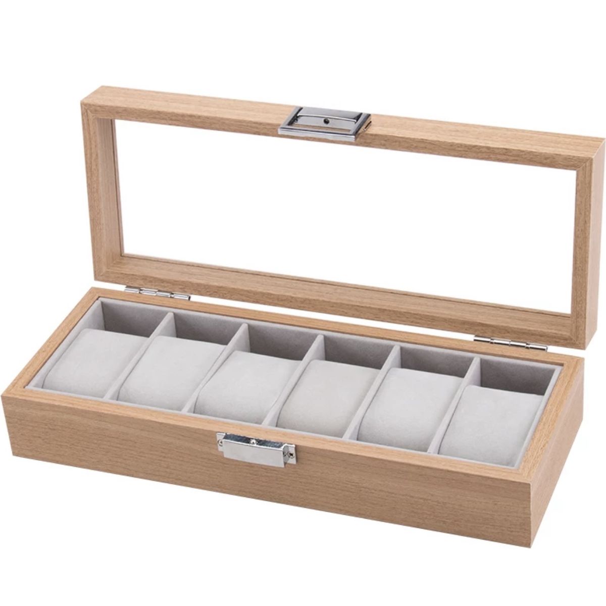 GENERICO - Caja Estuche reloj para organizar 6 relojes en madera laminada cafe