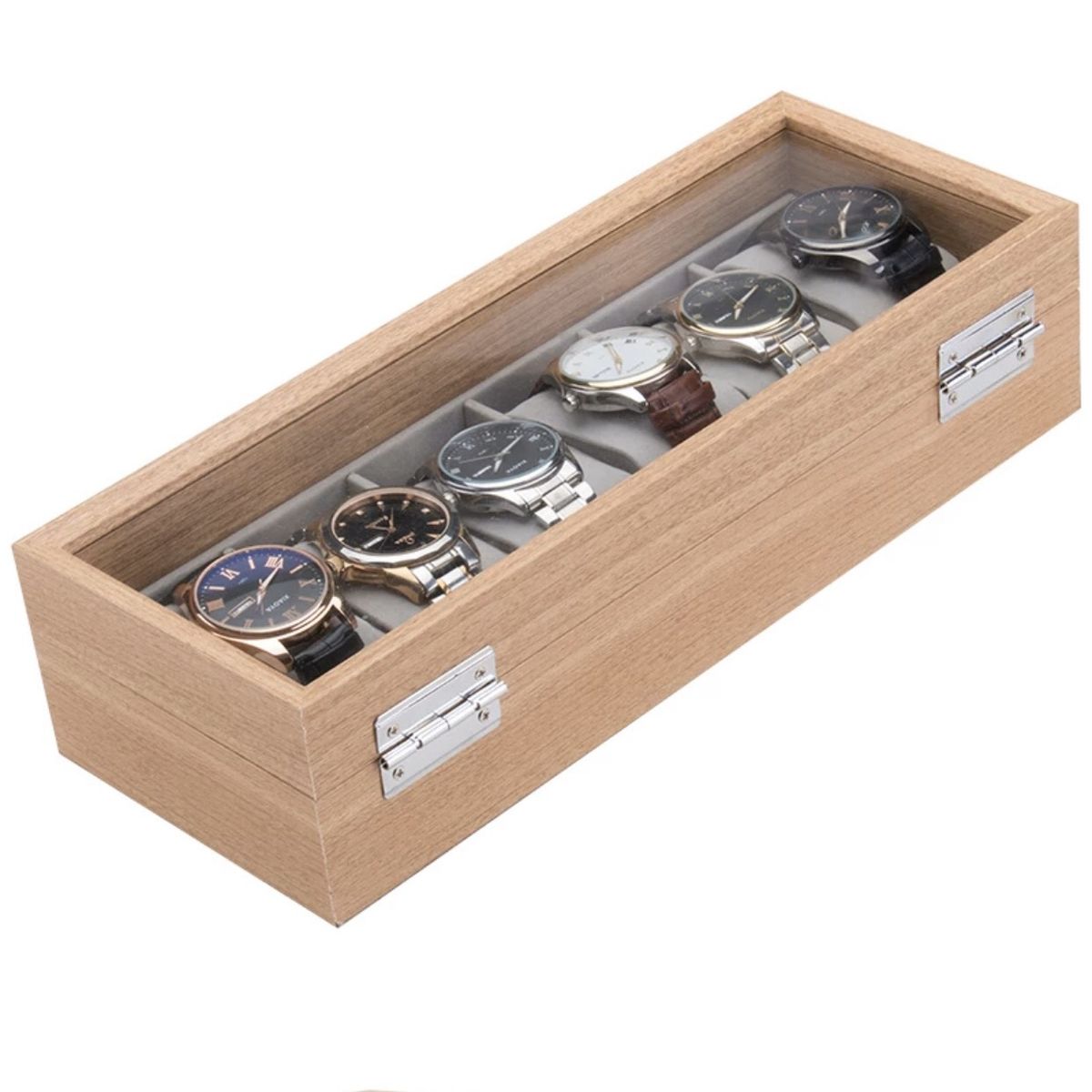 GENERICO - Caja Estuche reloj para organizar 6 relojes en madera laminada cafe