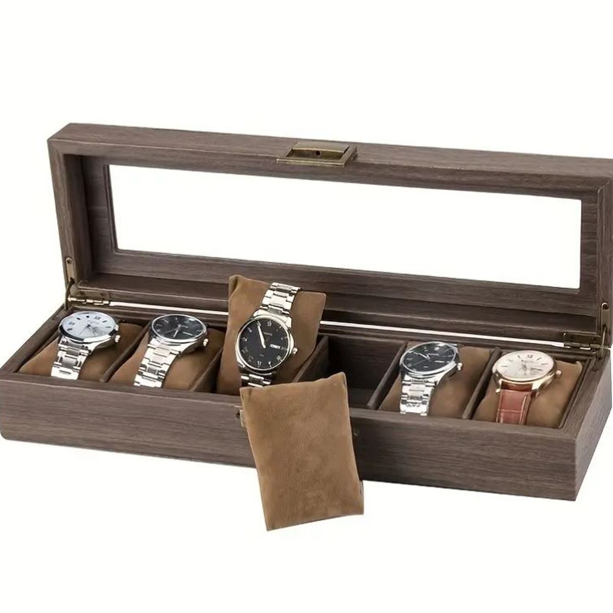GENERICO - Caja Estuche reloj para organizar 6 relojes en madera laminada cafe oscura