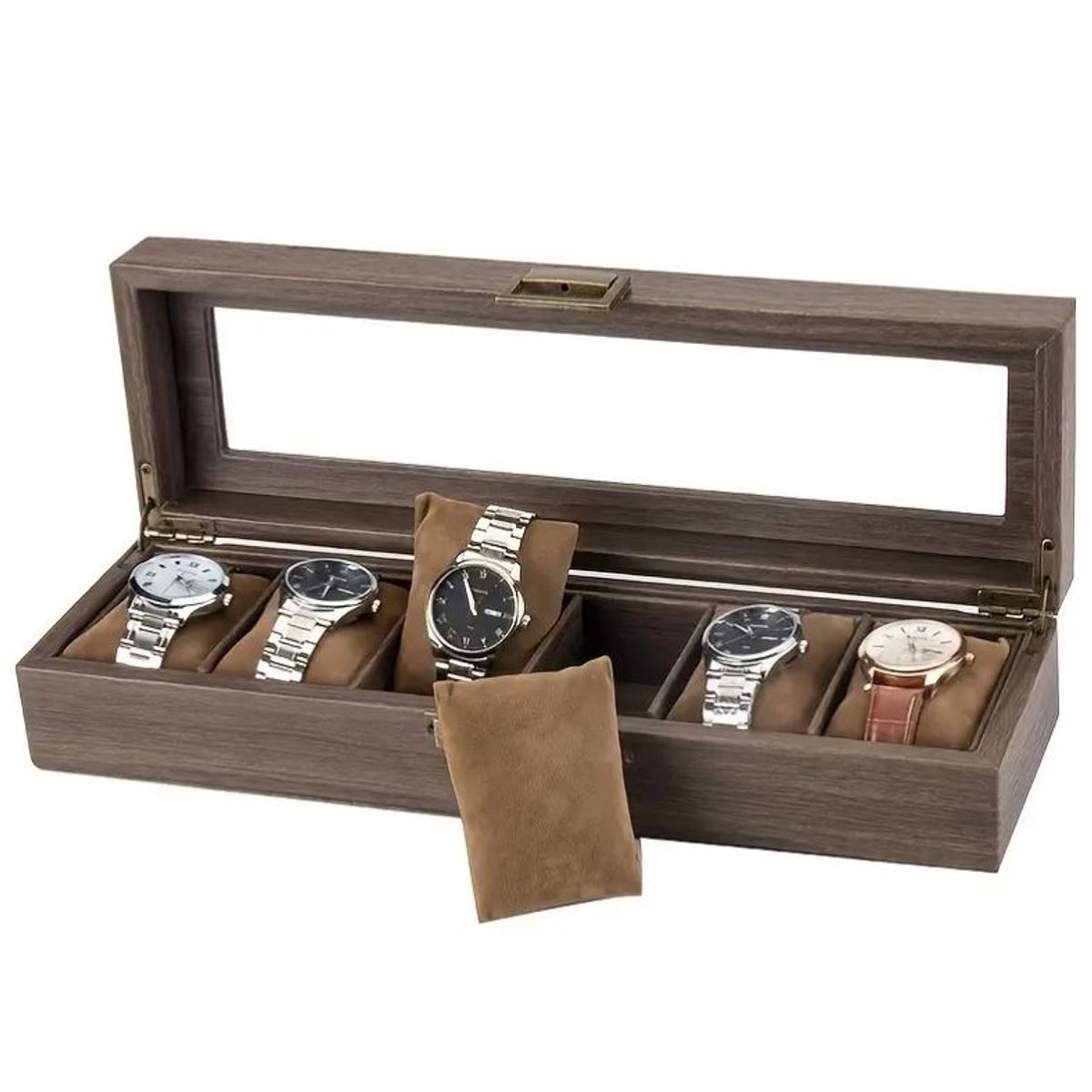 GENERICO - Caja Estuche reloj para organizar 6 relojes en madera laminada cafe oscura