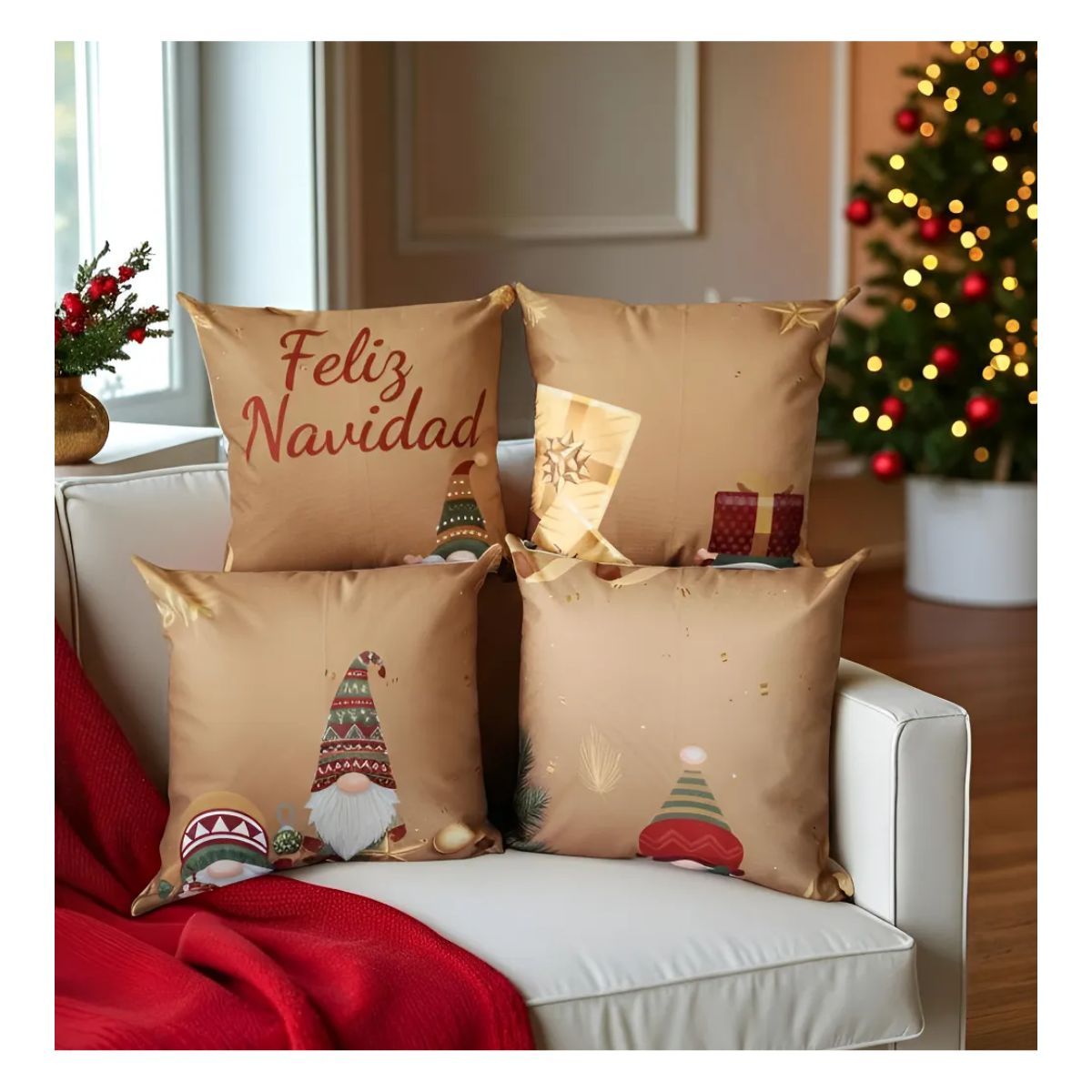 GENERICO - Cojines De Navidad Set X 4 Incluye Relleno, Funda Con Cierre Ref. 560
