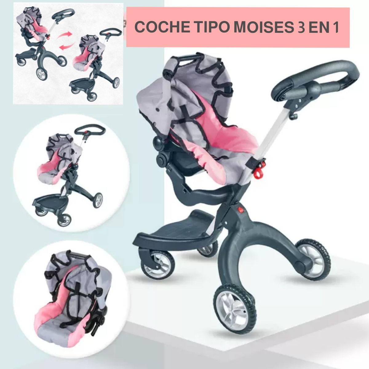 GENERICO - Coche Infantil De Muñecas 2 En 1 Paseador, Silla de Carro Top Quality, Juego de Roles