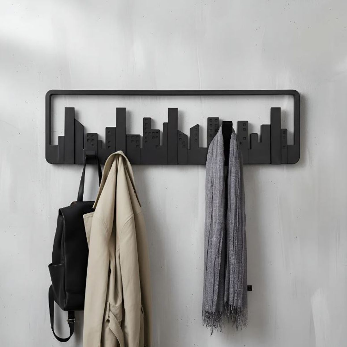 GENERICO - Perchero de Pared skyline con 5 Perchas Retráctiles Moderno