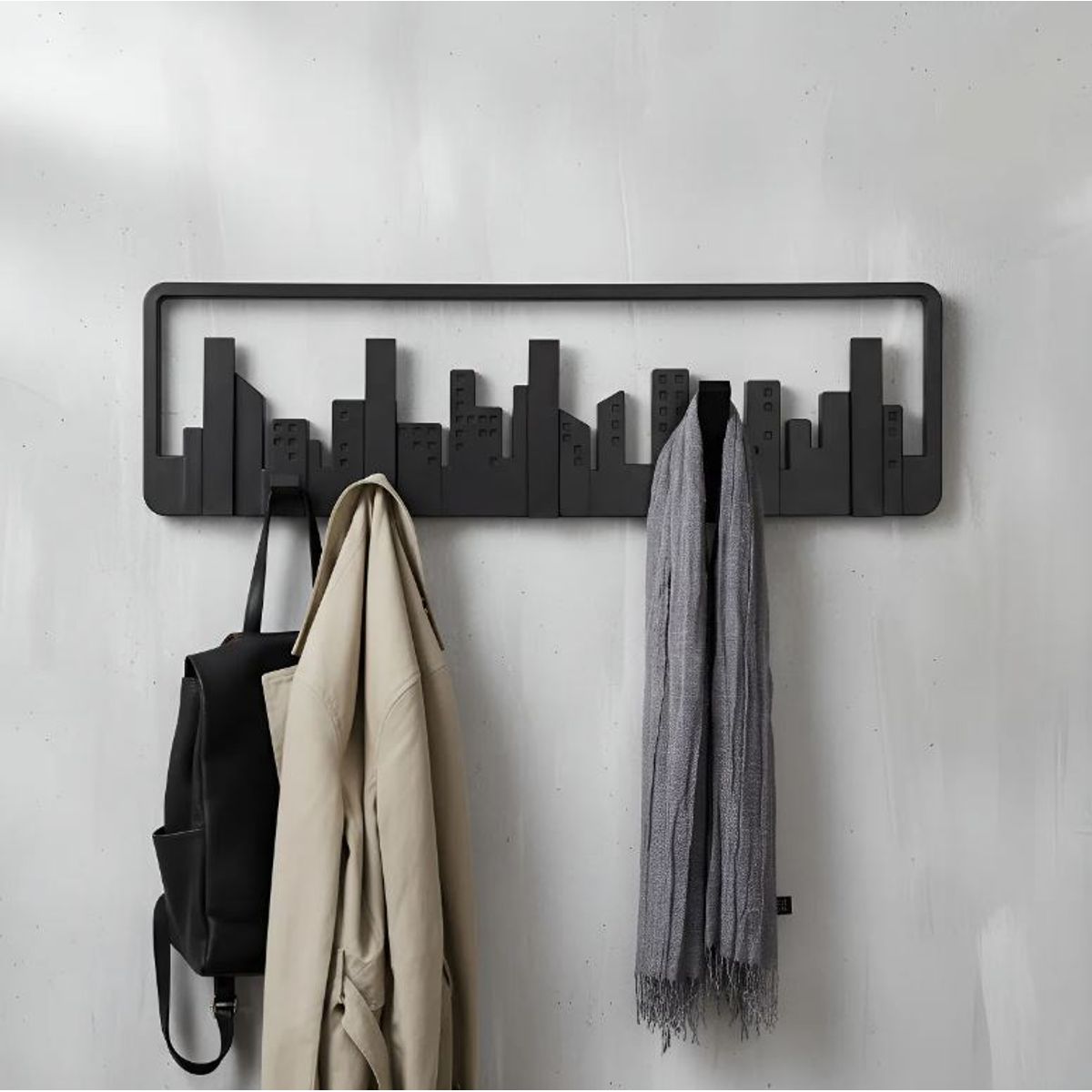 GENERICO - Perchero de Pared skyline con 5 Perchas Retráctiles Moderno