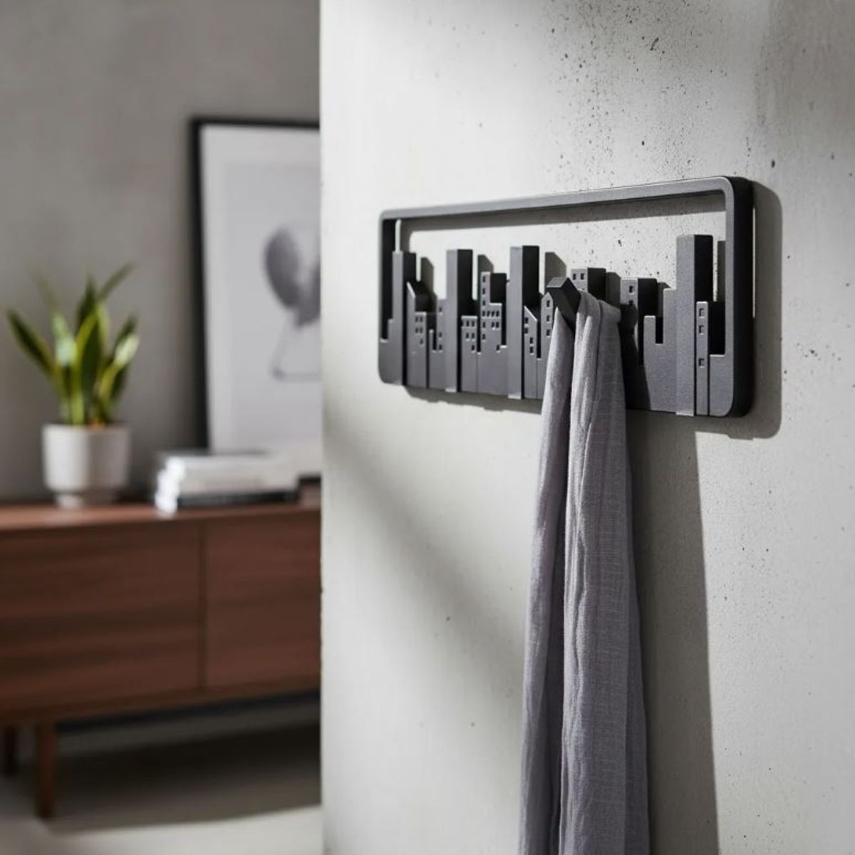 GENERICO - Perchero de Pared skyline con 5 Perchas Retráctiles Moderno