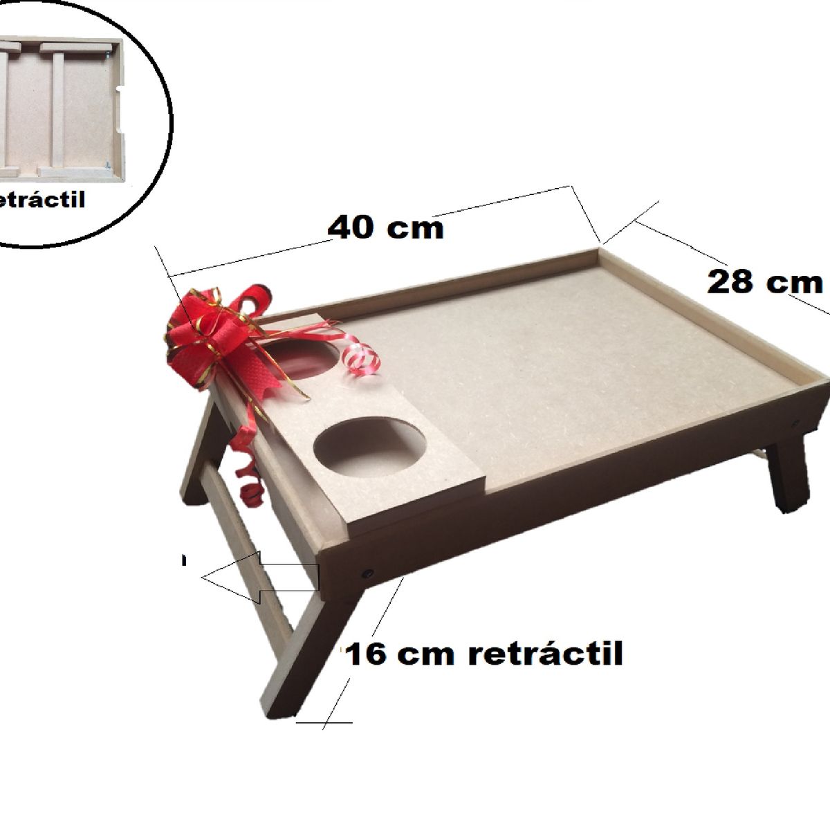 GENERICO - Mesa Desayuno Para Cama En Madera 40x28 Cm madera MDF