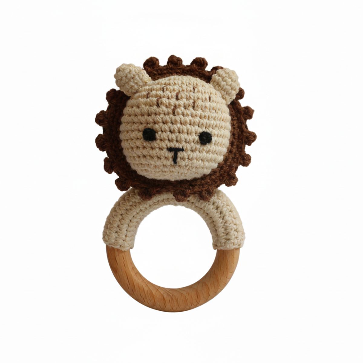 GENERICO - Sonajero Sensorial de Madera y Algodón Orgánico - Leoncito valiente