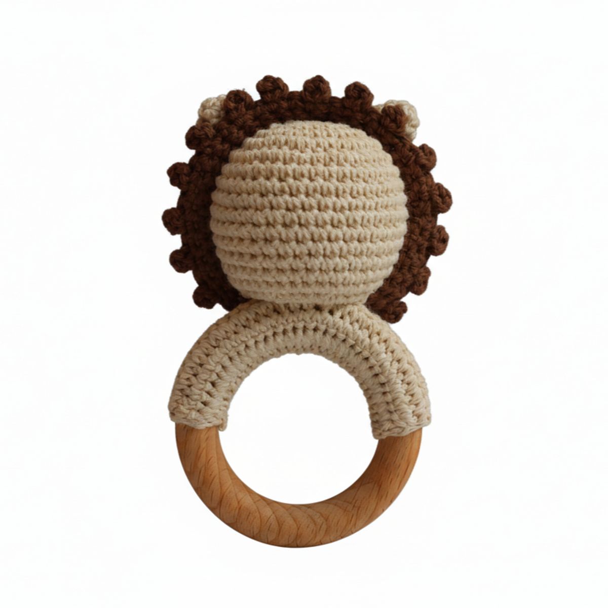 GENERICO - Sonajero Sensorial de Madera y Algodón Orgánico - Leoncito valiente