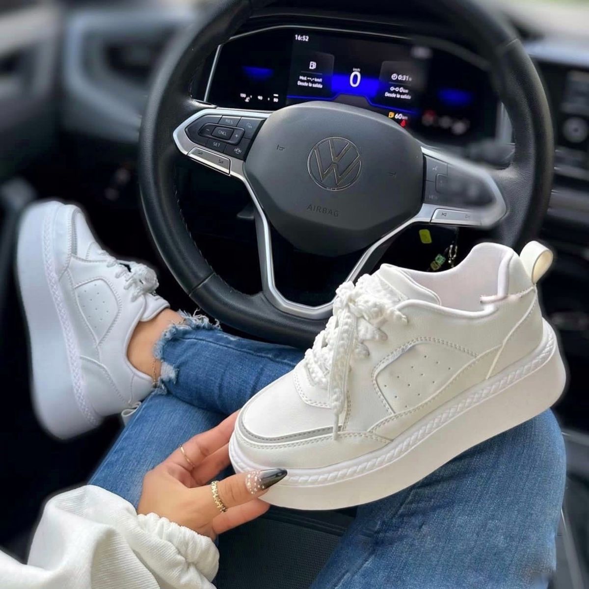 NACIONAL - Tenis Blanco Gris Dama Zapatillas Zapatos Mujer Lindos Moda Casual