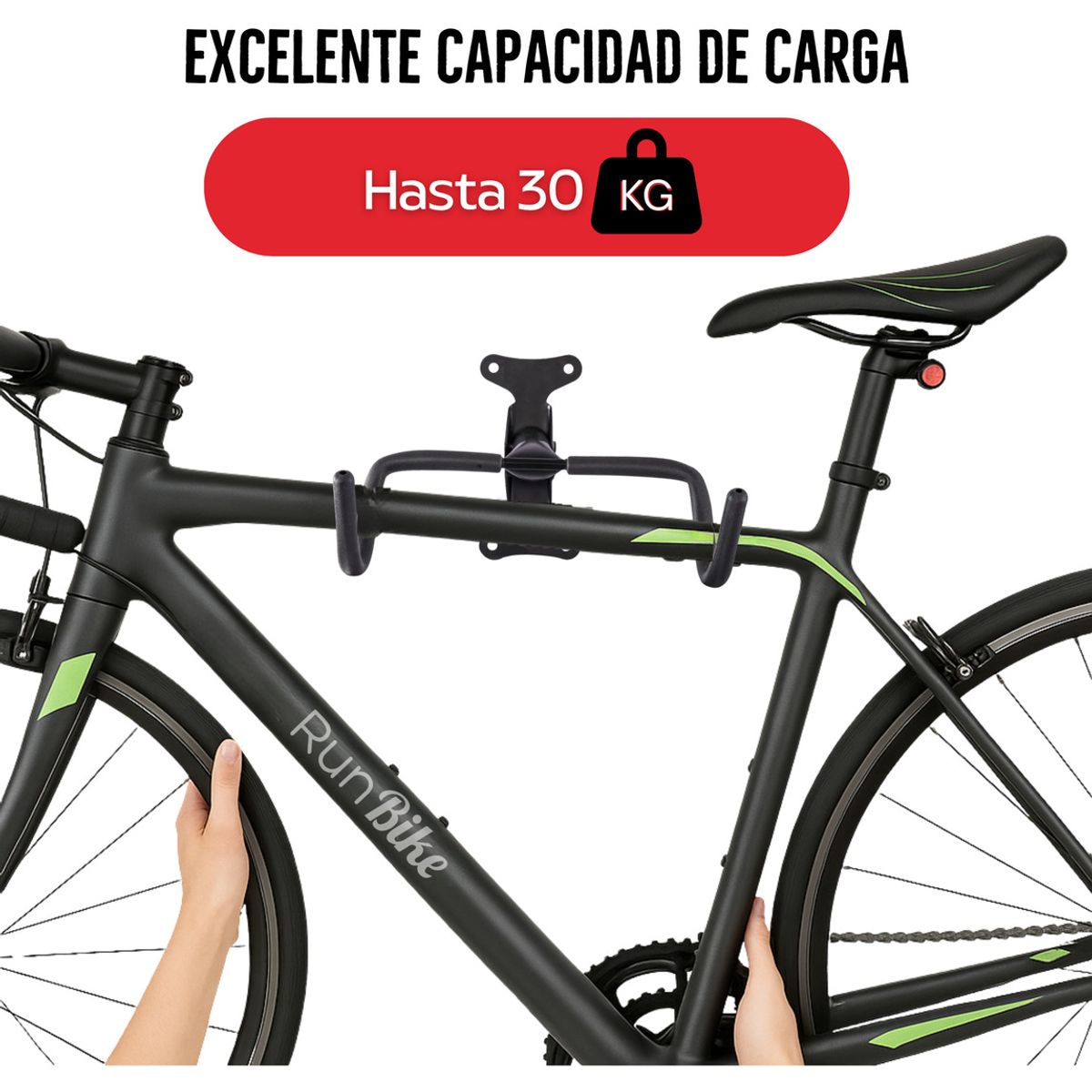 RUNBIKE - Soporte Pared Bicicleta Acero Plegable Gancho Runbike 30 Kg
