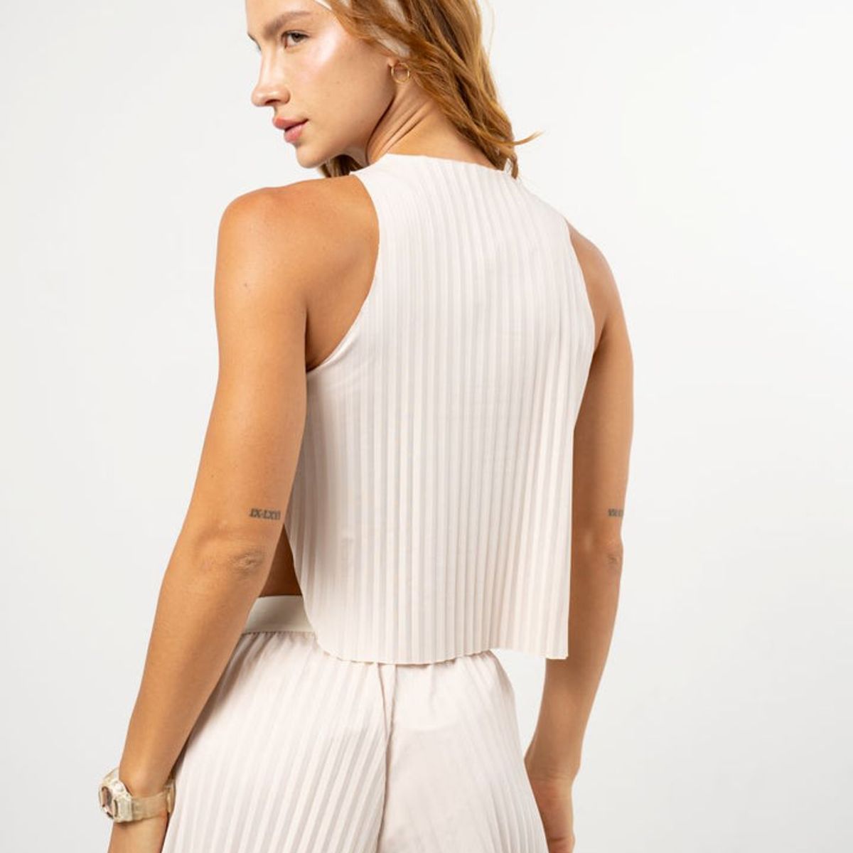 NO RULES - Esqueleto Pleat Tank Top Cream