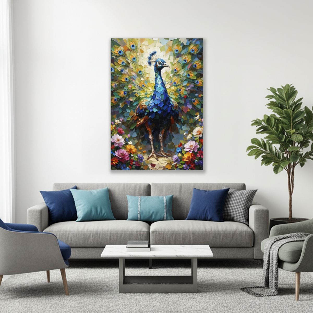 GENERICO - Lienzo Cuadro Decorativo Pavo Real Imperial 93x60Cm