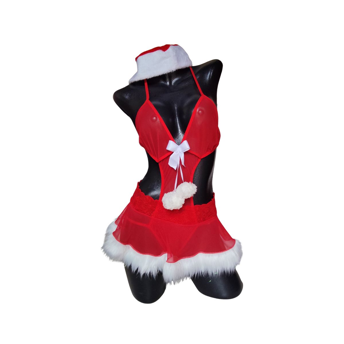 GENERICO - Conjunto sensual ropa interior Mama Noel con Gorro y Media Liguero