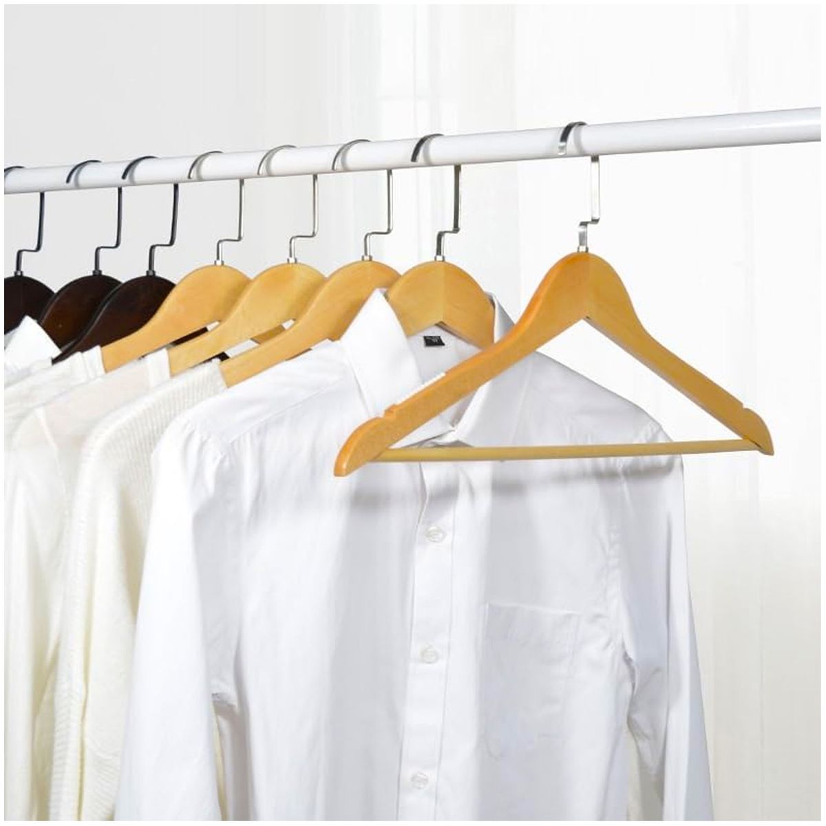 ONE PIXEL - Combo Ganchos De Madera Para Ropa Antideslizantes Giratorio Material Resistible X10 UND