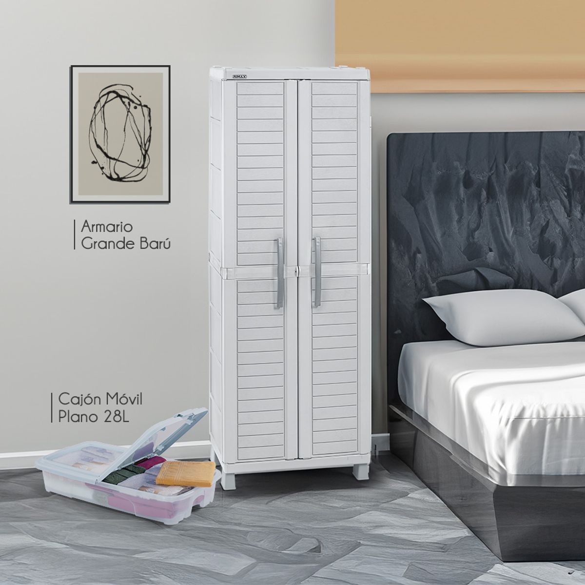 RIMAX - Combo Organizador Baru RIMAX - Gris (Armario Grande + Cajón Móvil Plano 28 Litros)