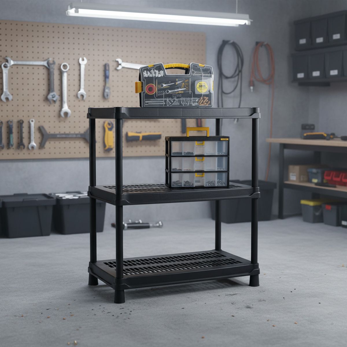 RIMAX - Combo Organizador  RIMAX  (1 Estantería 18" 3N + Caja Modular gavetas + Caja organizadora doble plegable)