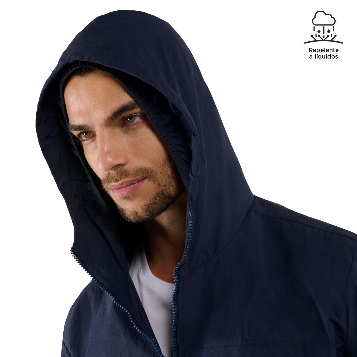 TOTTO - Chaqueta Liviana Con Capota Ice Solid Azul Hombre Totto