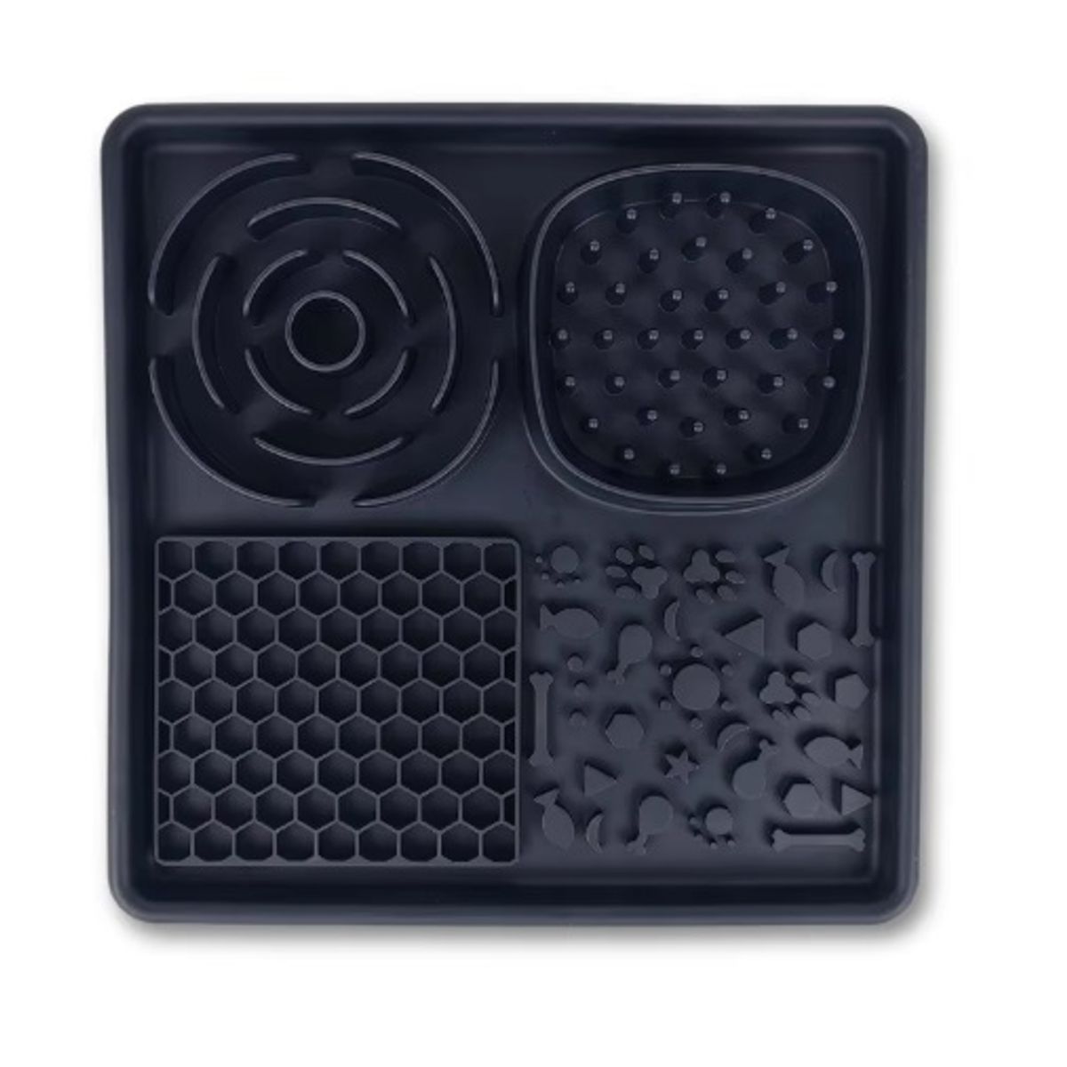 GENERICO - Alfombra De Alimentación Lenta En Silicona Para Mascotas  – Reduce Ansiedad, Diseño Cuadrado Negro