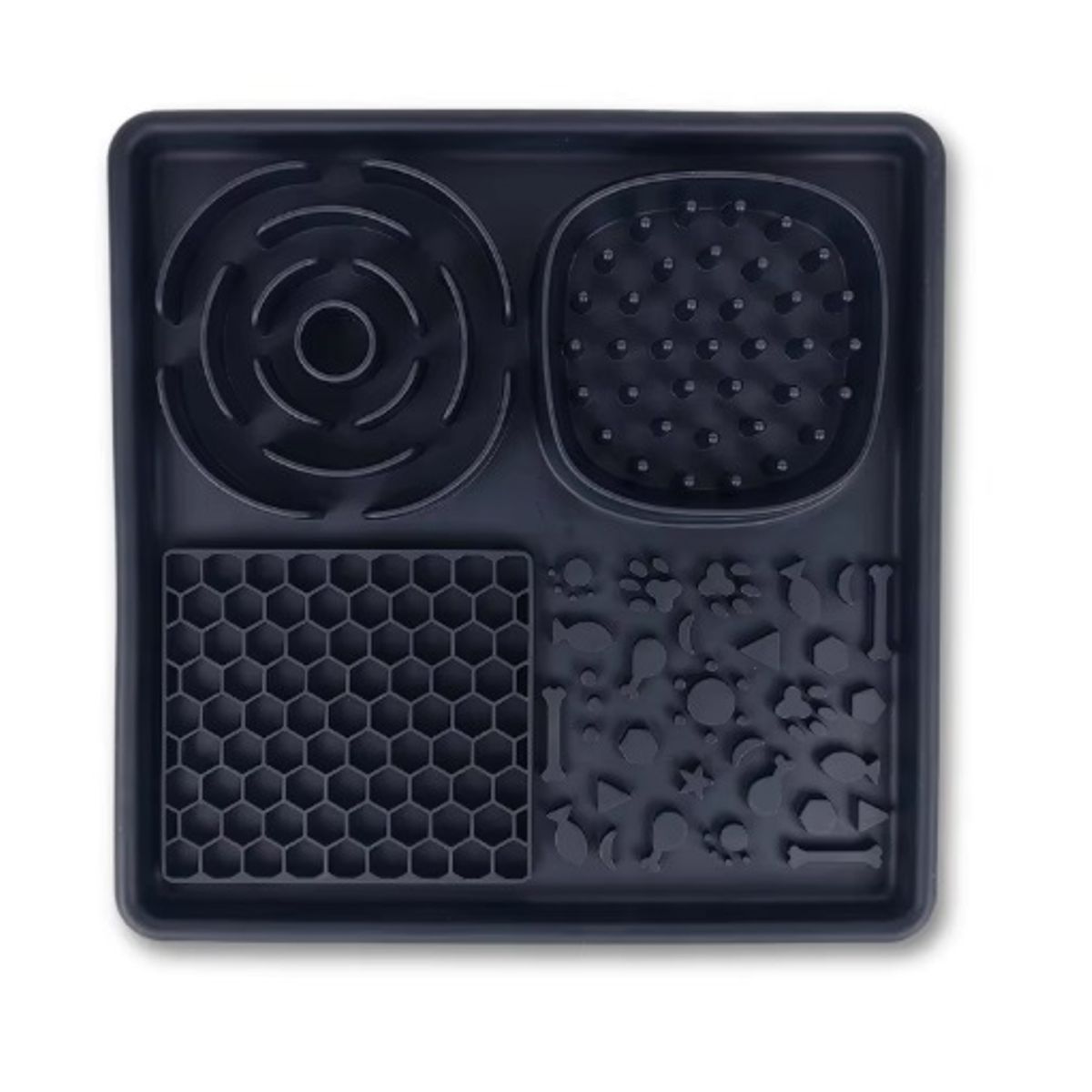 GENERICO - Alfombra De Alimentación Lenta En Silicona Para Mascotas  – Reduce Ansiedad, Diseño Cuadrado Negro