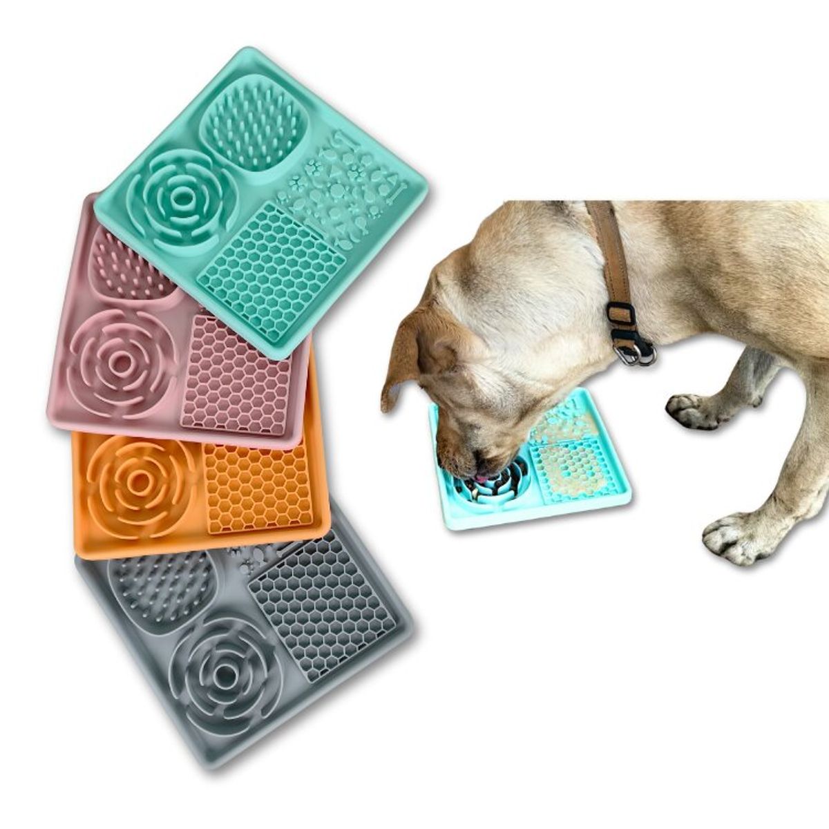 GENERICO - Alfombra De Alimentación Lenta En Silicona Para Mascotas  – Reduce Ansiedad, Diseño Cuadrado Negro