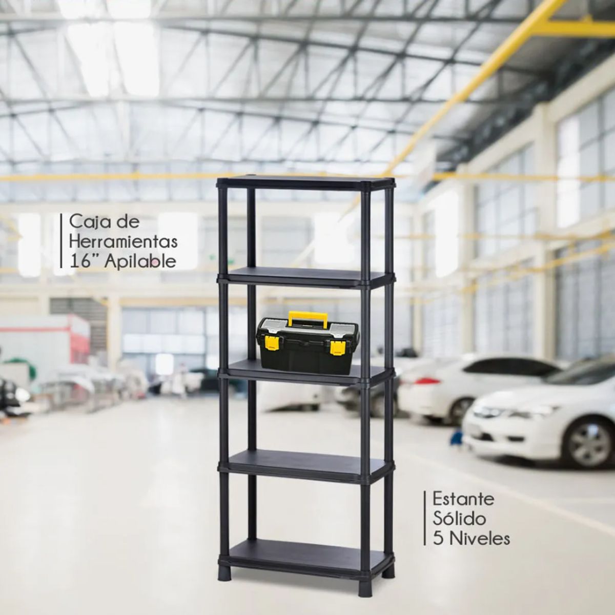 RIMAX - Combo Organizador RIMAX - Negro 1 Estantería 15 5N + Caja de Herramientas 16