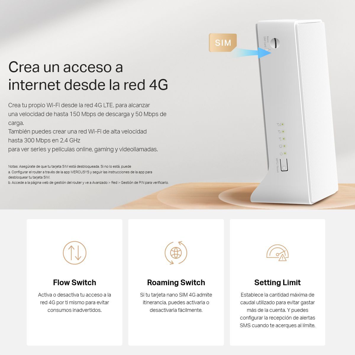 MERCUSYS - Router Wifi 300Mbps Y Modem Sim 4G LTE  Mercusys MB110-4G