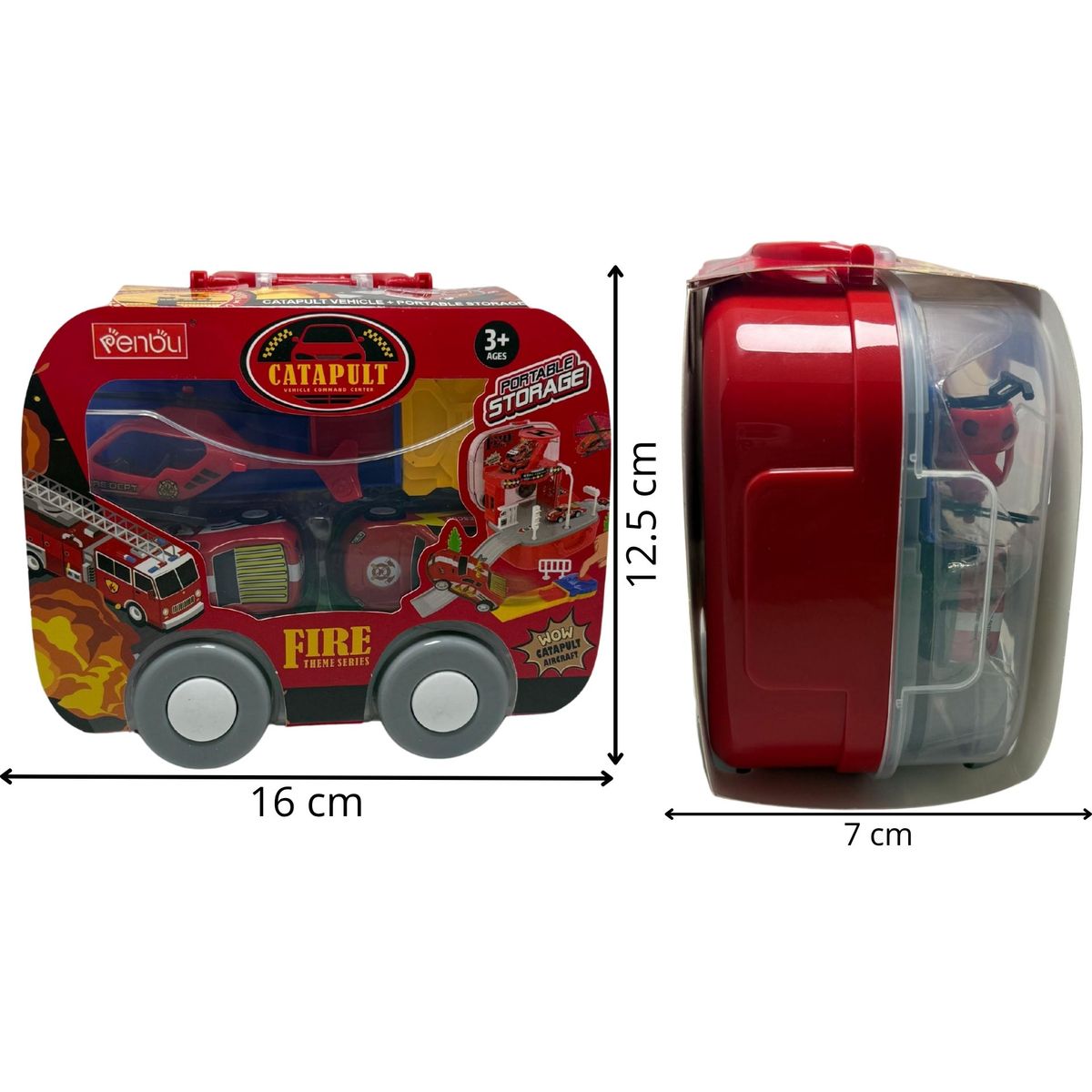 MAZUGI - Mini Maleta Bombero Rojo Pista Carros Juguete Niños Portátil