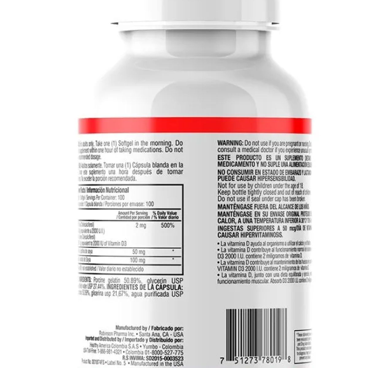 HEALTHY AMERICA - Vitamina D3 2000 Ui Healthy America X 100 Softgels