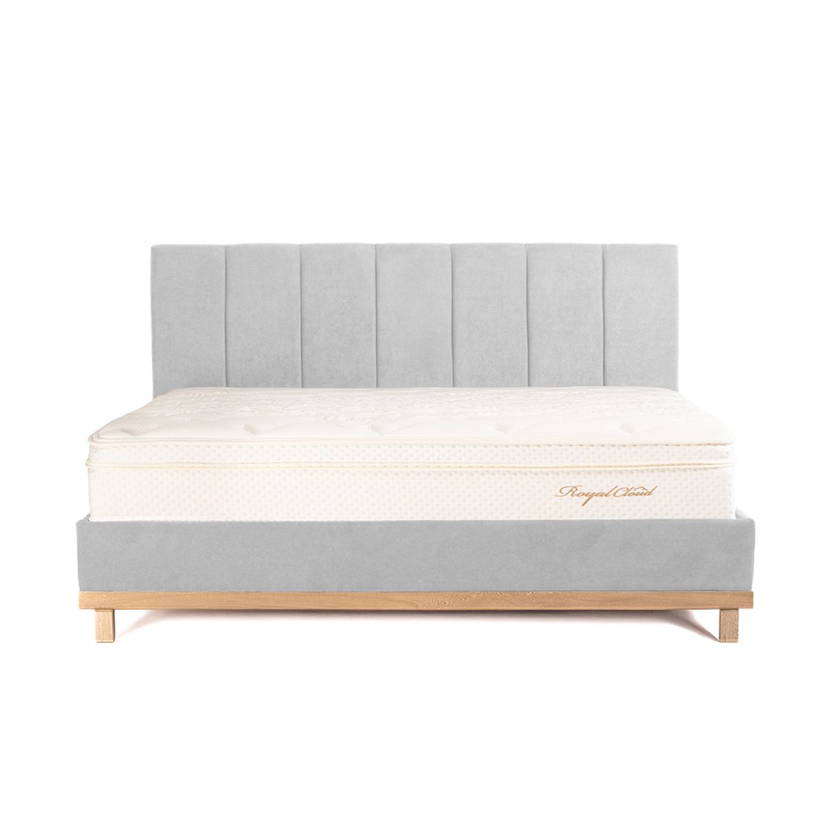 ESSENZA - Set Base + Cabecero + Colchón Prime Royal Cloud King Gris Claro - Essenza