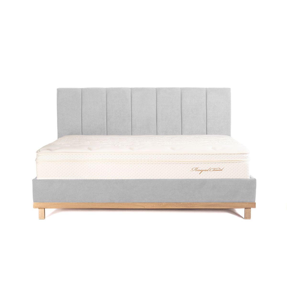 ESSENZA - Set Base + Cabecero + Colchón Prime Royal Cloud King Gris Claro - Essenza