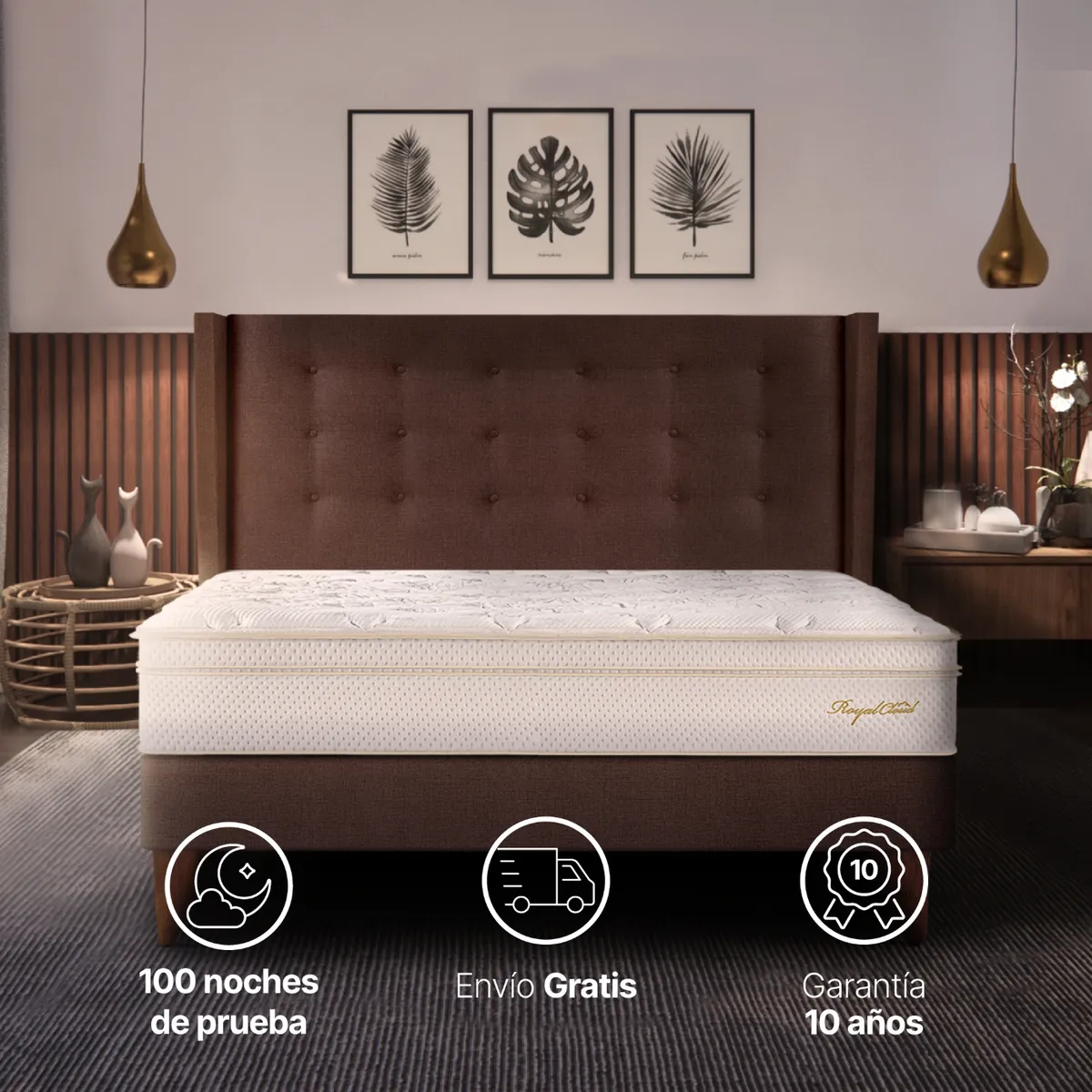 ESSENZA - Set Base + Cabecero + Colchón Prime Royal Cloud King Gris Claro - Essenza