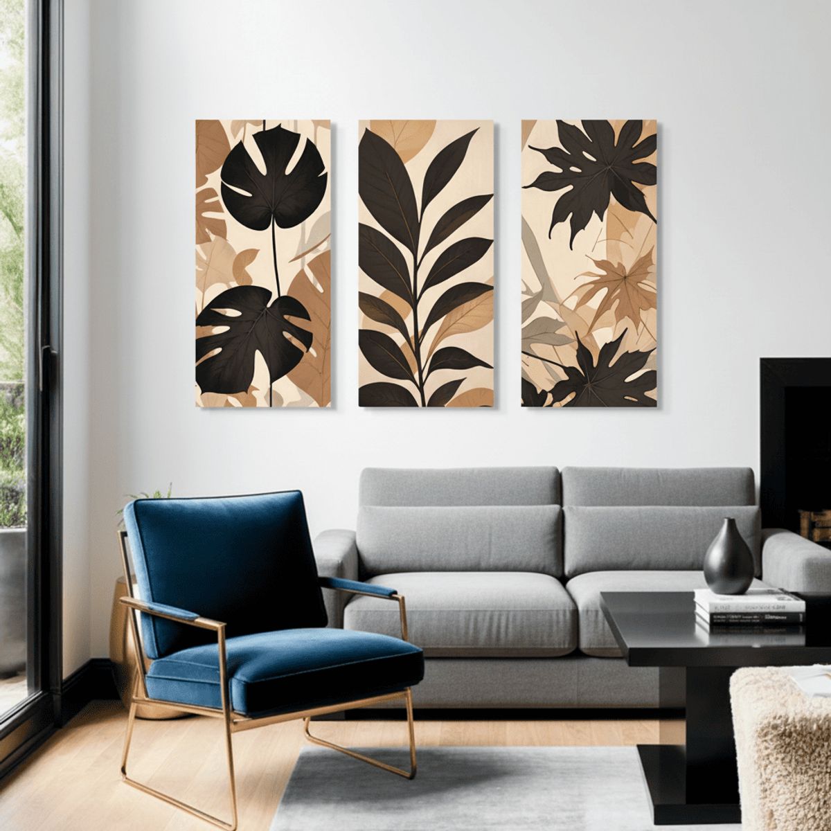 GENERICO - Lienzo Tríptico Arte Botánico Minimalista 72x34cm cu