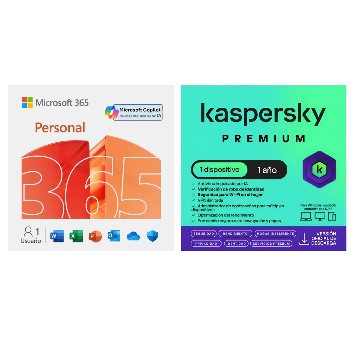 MICROSOFT - Microsoft Office 365 Personal 1 usuario + kaspersky Premium 1 Dispositivo 1 Año