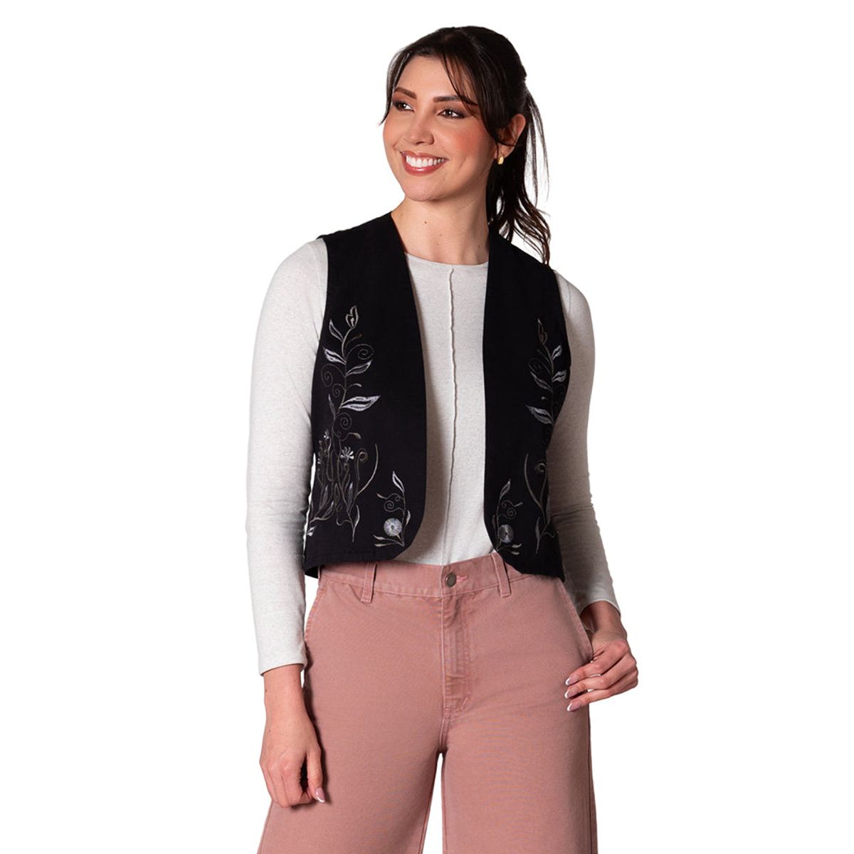 LEC LEE - Chaleco de Mujer en Dril Bordado Lec Lee Negro