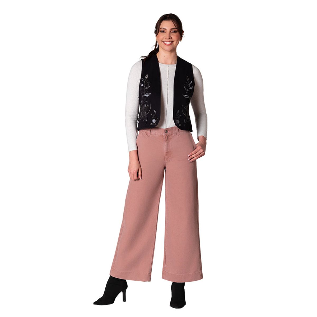 LEC LEE - Chaleco de Mujer en Dril Bordado Lec Lee Negro