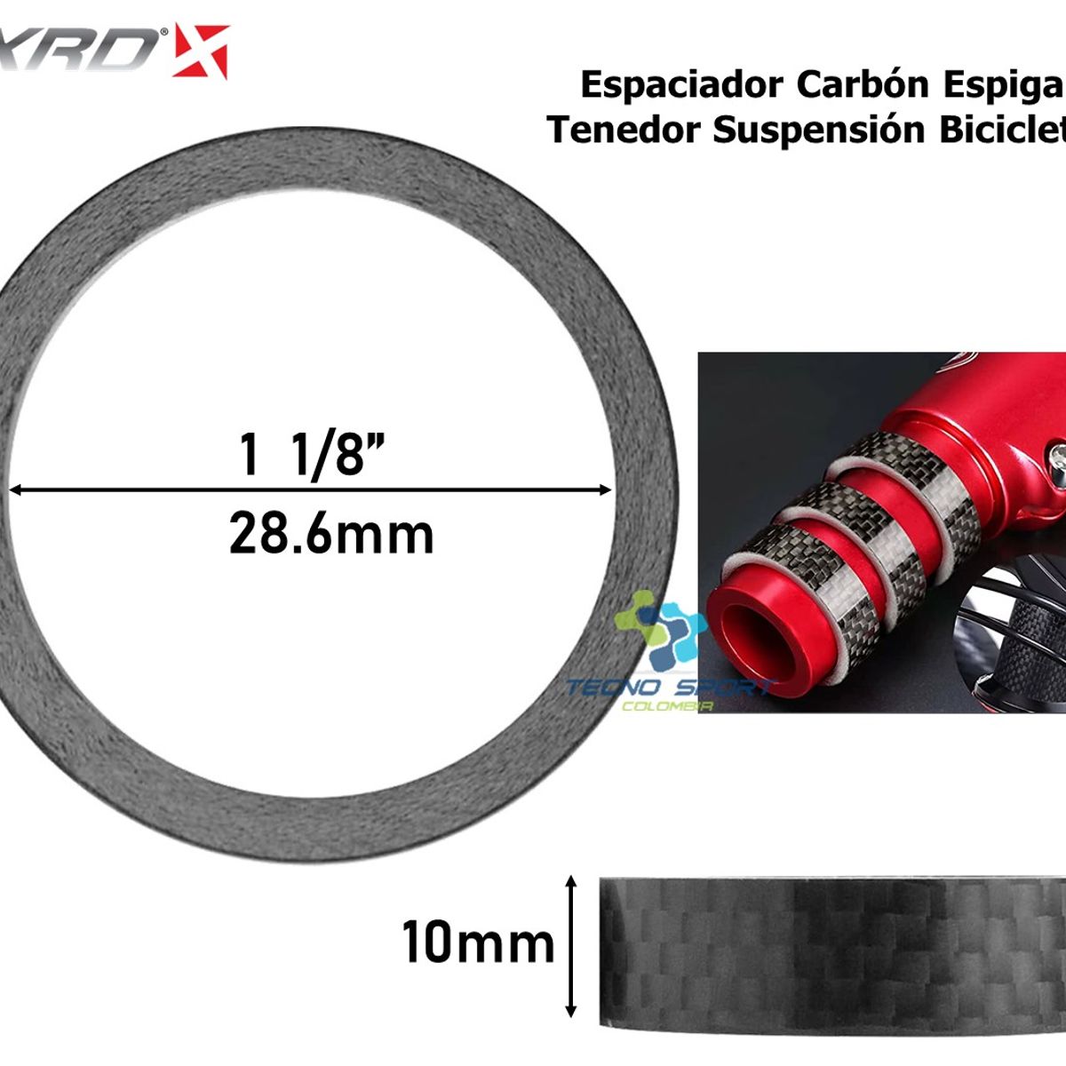 GENERICO - Espaciadores Carbon Suspensión Tenedor Bicicleta 10mm 8 Pzs