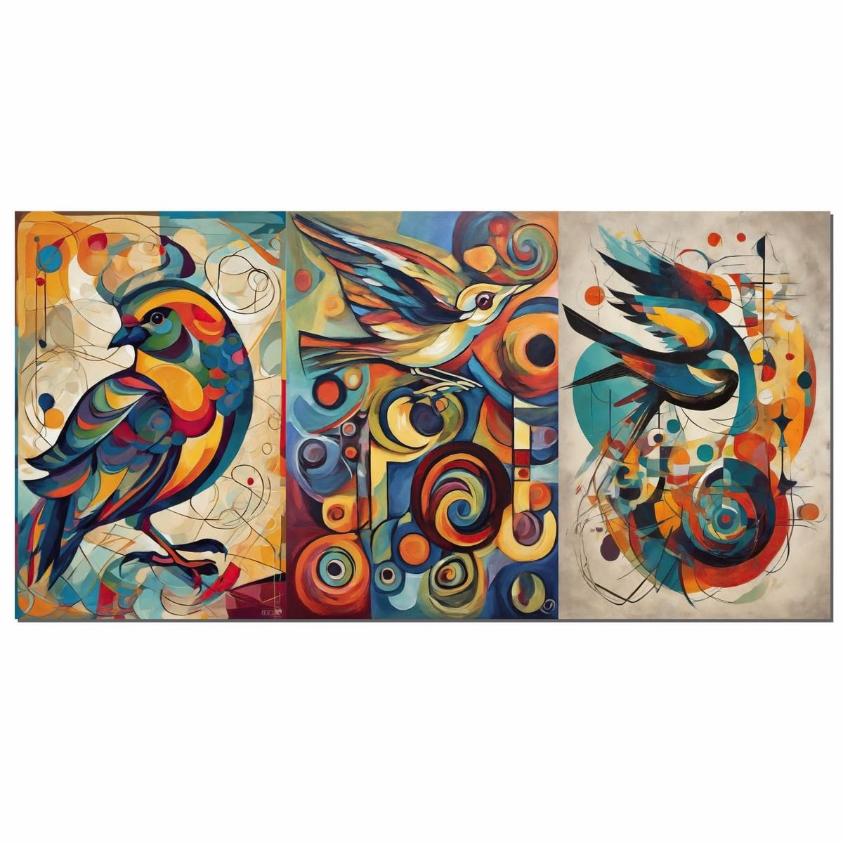 GENERICO - Lienzo Cuadro Decorativo Abstracto aves de color 34x72CM