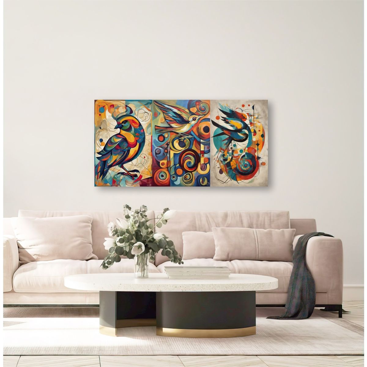 GENERICO - Lienzo Cuadro Decorativo Abstracto aves de color 34x72CM